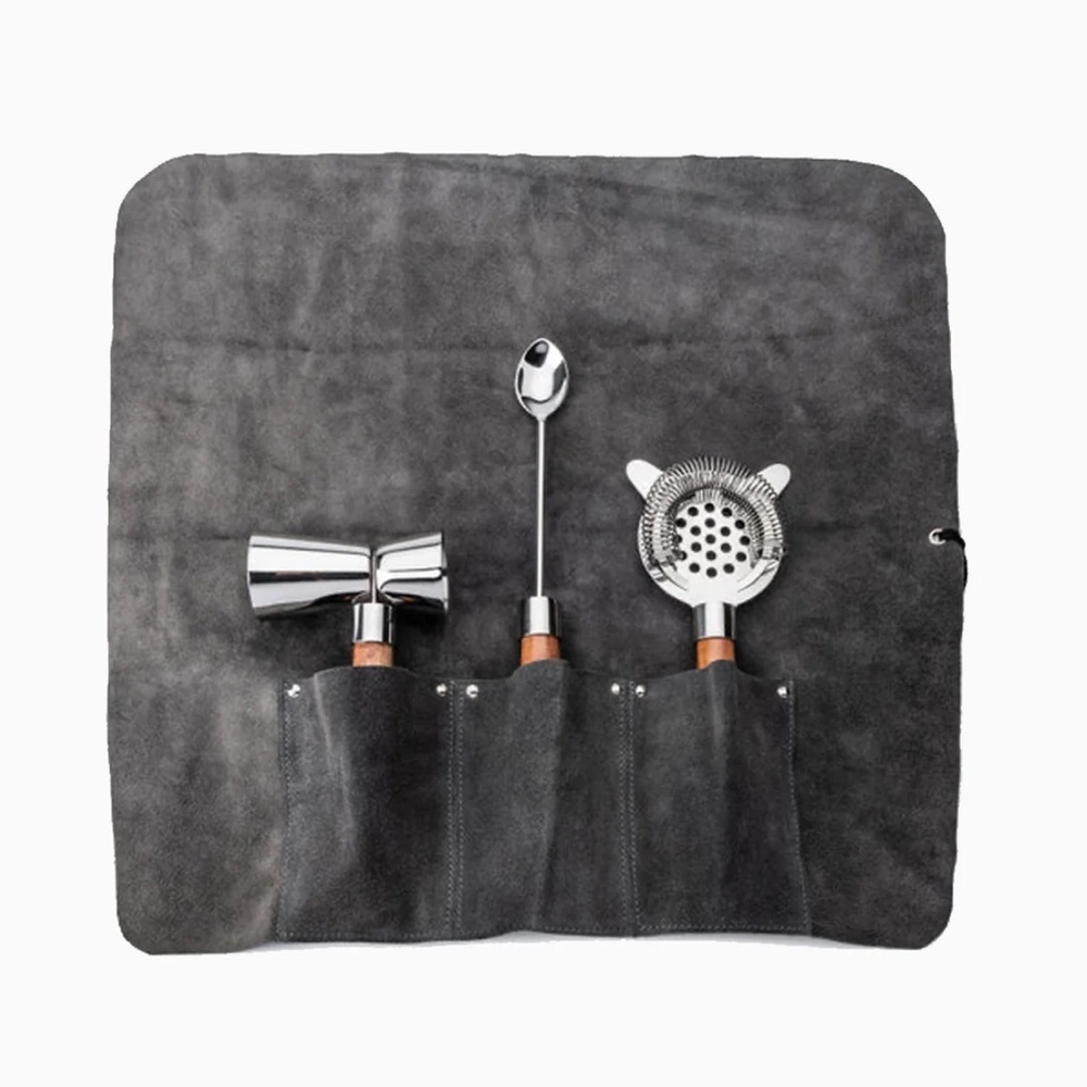 Simon Pearce Bar Tool Set - Acacia & Leather